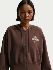 Nike Chocolate Brown Bubble Hem Logo Graphic Full Zip Hoodie - Image 1 of 5