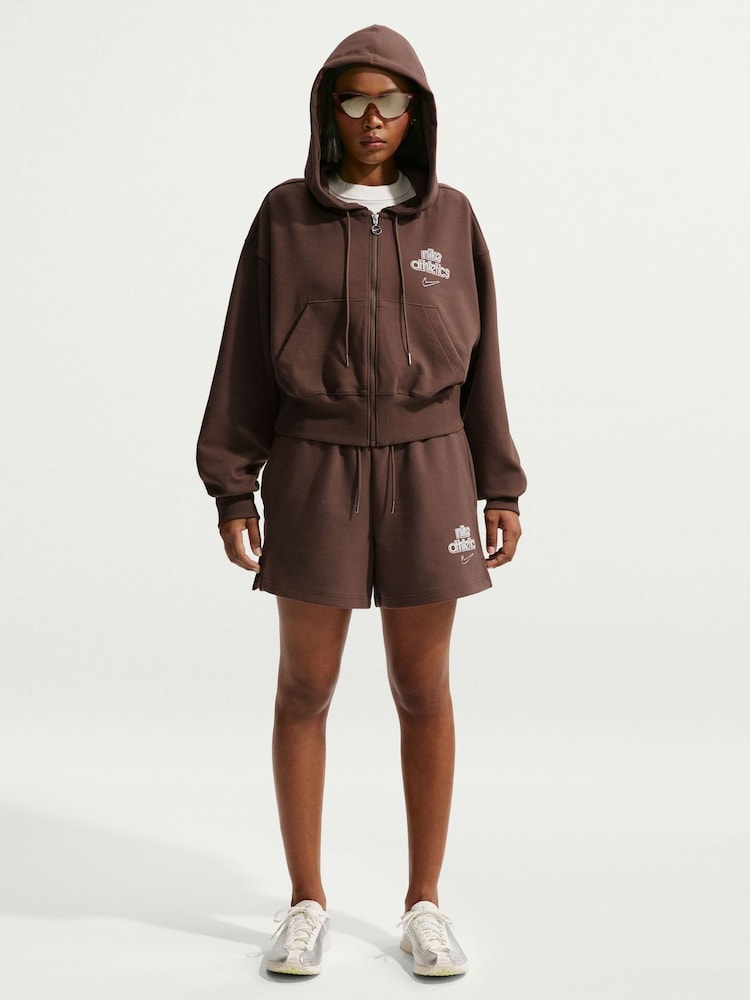 Nike Chocolate Brown Bubble Hem Logo Graphic Full Zip Hoodie - Image 5 of 5