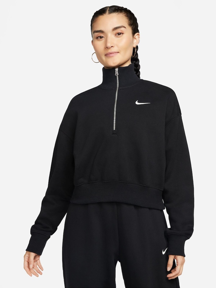 Nike Black Sportswear Phoenix Fleece 1/4-Zip Cropped Sweatshirt - Image 1 of 7