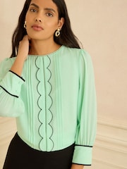 Love & Roses Mint Green 3/4 Sleeve Scallop Detail Blouse - Image 1 of 4