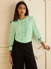 Love & Roses Mint Green 3/4 Sleeve Scallop Detail Blouse - Image 2 of 4