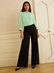 Love & Roses Mint Green 3/4 Sleeve Scallop Detail Blouse - Image 3 of 4