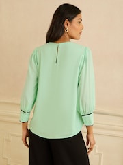 Love & Roses Mint Green 3/4 Sleeve Scallop Detail Blouse - Image 4 of 4