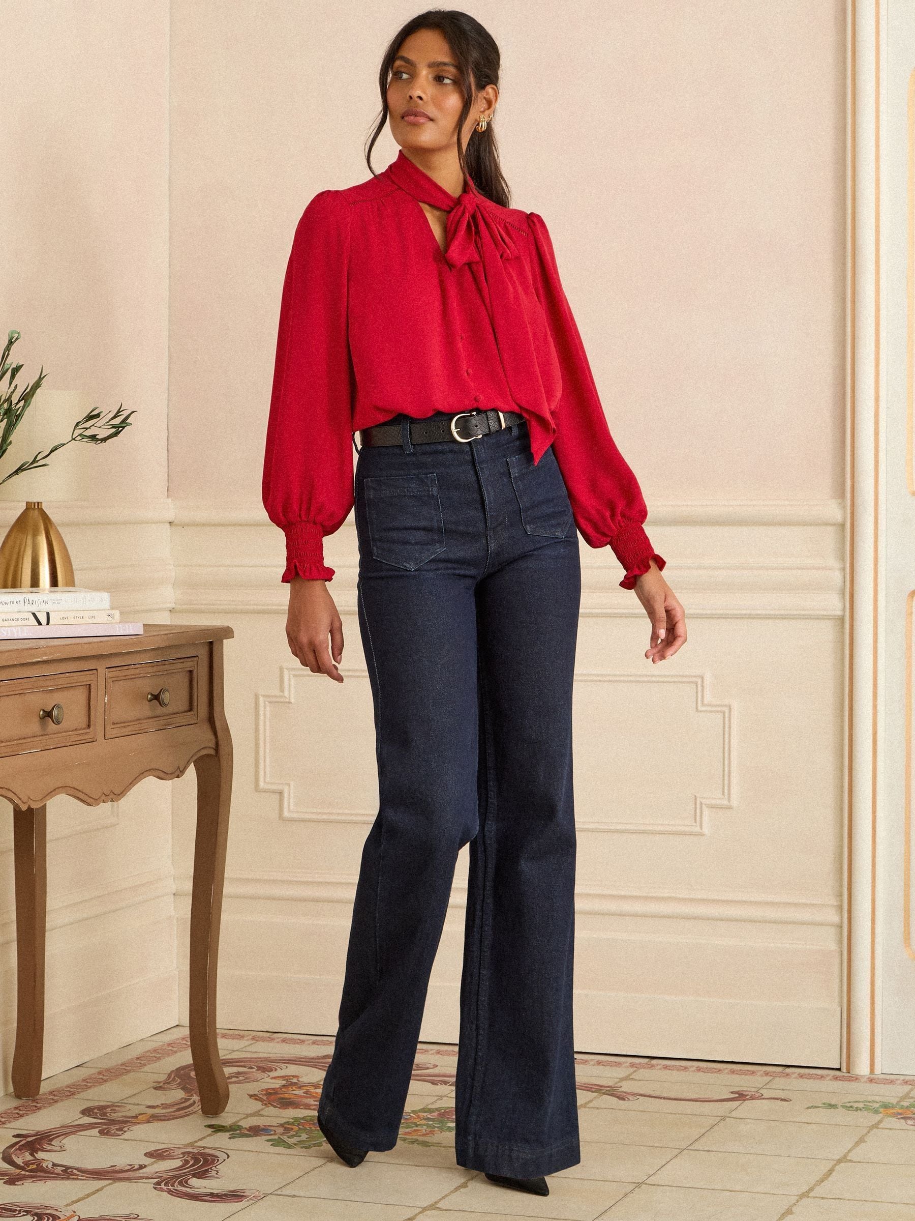 Buy Love & Roses Red Long Sleeve Pussybow Blouse from the Next UK