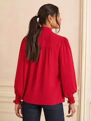 Love & Roses Red Long Sleeve Red Pussybow Blouse - Image 3 of 4