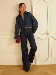 Love & Roses Navy 3D Heart Long Sleeve Button Through Shirt - Image 2 of 4