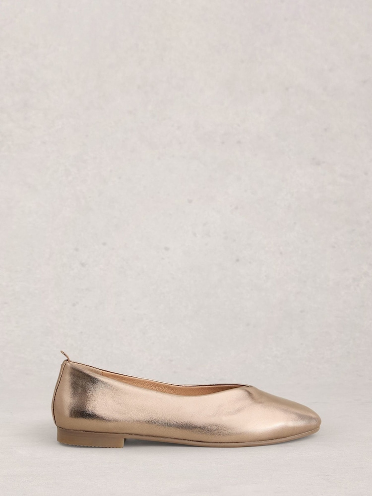 White Stuff Metallic Cheri Leather Ballerina Pumps - Image 1 of 4 White Stuff Metallic Cheri Leather Ballerina Pumps - Image 1 of 4