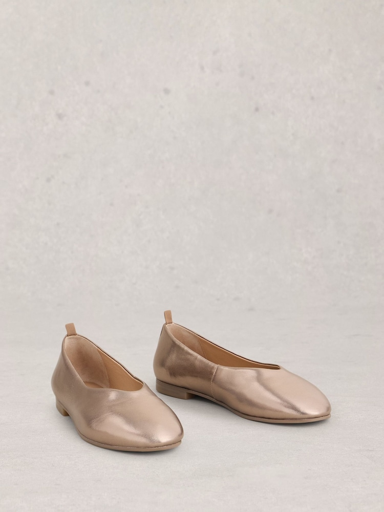 White Stuff Metallic Cheri Leather Ballerina Pumps - Image 2 of 4 White Stuff Metallic Cheri Leather Ballerina Pumps - Image 2 of 4