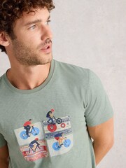 White Stuff Green Abersoch Graphic Print Tape Bike T-Shirt - Image 3 of 6