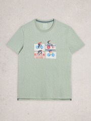 White Stuff Green Abersoch Graphic Print Tape Bike T-Shirt - Image 5 of 6
