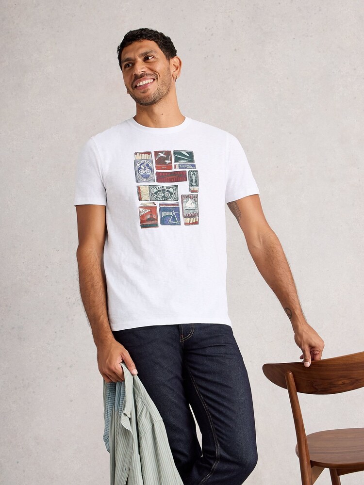 White Stuff White Abersoch Graphic Print Stamp T-Shirt - Image 1 of 6 White Stuff White Abersoch Graphic Print Stamp T-Shirt - Image 1 of 6