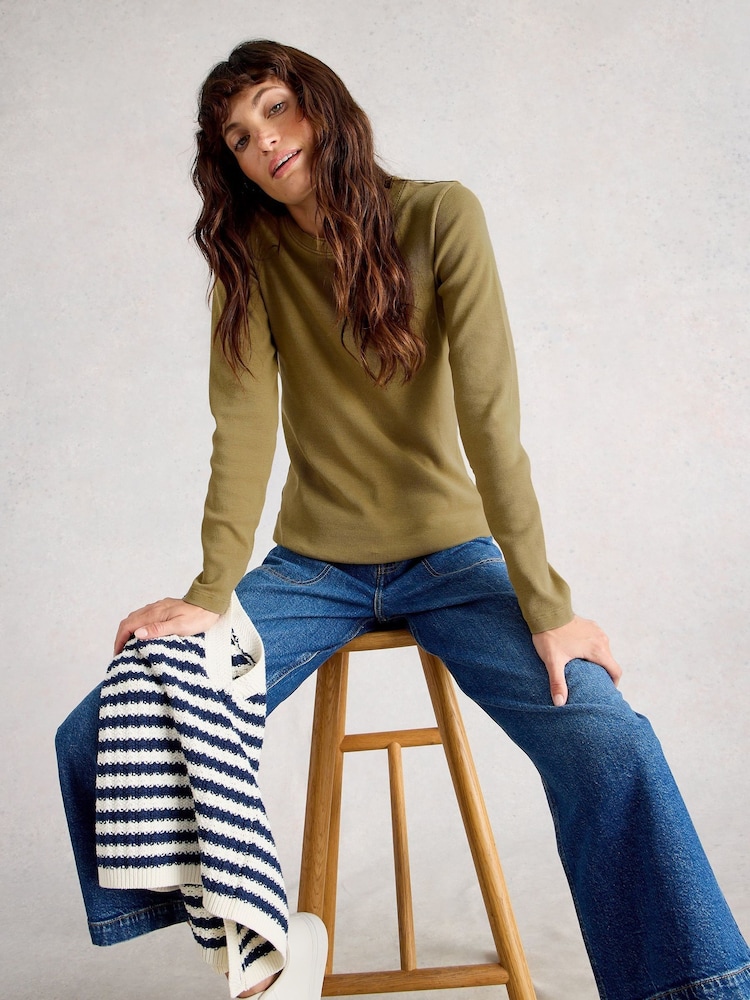 White Stuff Green Sadie Long Sleeve Rib T-Shirt - Image 2 of 6 White Stuff Green Sadie Long Sleeve Rib T-Shirt - Image 2 of 6