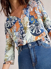 White Stuff Orange Nelly 3/4 Sleeve T-Shirt - Image 3 of 6