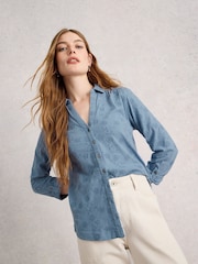 White Stuff Blue Annie Broderie Jersey Shirt - Image 1 of 6