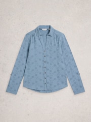 White Stuff Blue Annie Broderie Jersey Shirt - Image 5 of 6