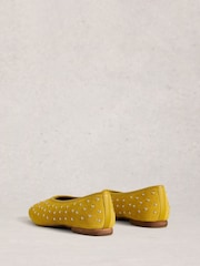 White Stuff Yellow Boho Studded Ballerinas - Image 2 of 4