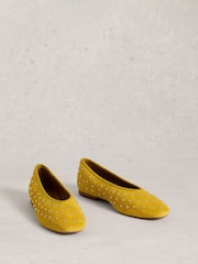 White Stuff Yellow Boho Studded Ballerinas - Image 3 of 4