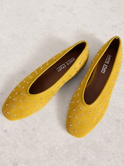 White Stuff Yellow Boho Studded Ballerinas - Image 4 of 4