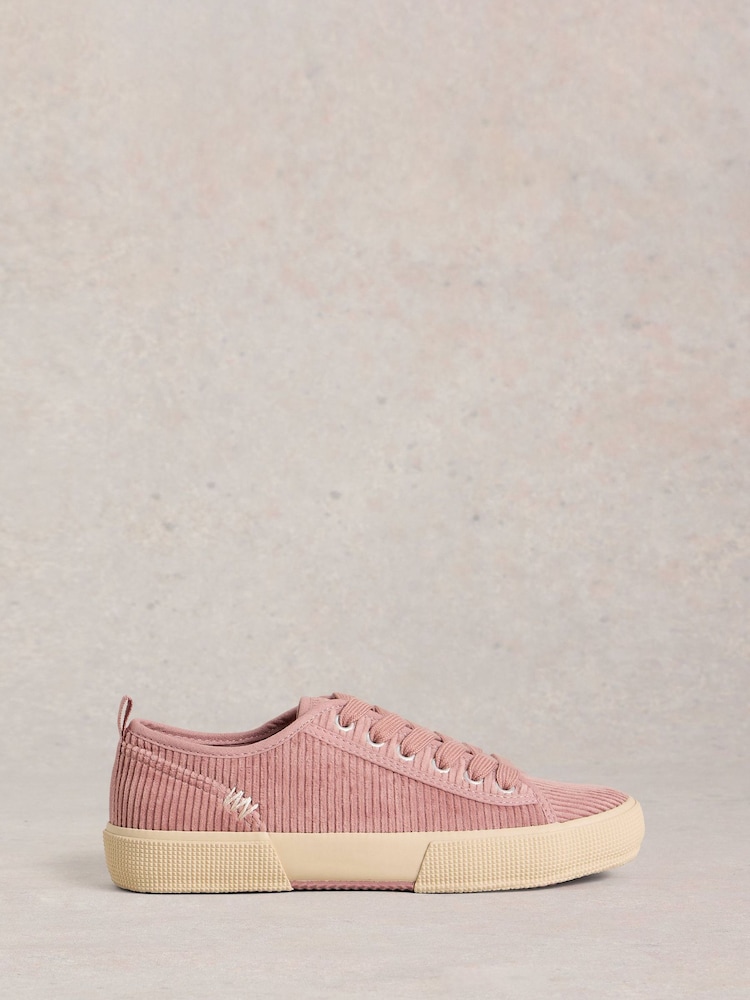 White Stuff Pink Pippa Cord Lace Up Trainers - Image 1 of 4