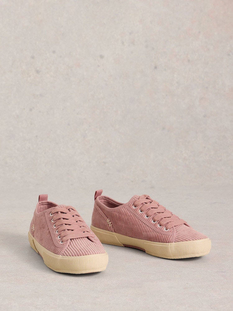 White Stuff Pink Pippa Cord Lace Up Trainers - Image 2 of 4