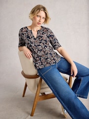 White Stuff Blue Weaver Notch Neck T-Shirt - Image 2 of 6