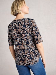 White Stuff Blue Weaver Notch Neck T-Shirt - Image 3 of 6