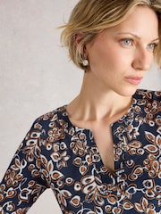 White Stuff Blue Weaver Notch Neck T-Shirt - Image 4 of 6