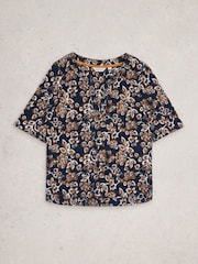 White Stuff Blue Weaver Notch Neck T-Shirt - Image 5 of 6