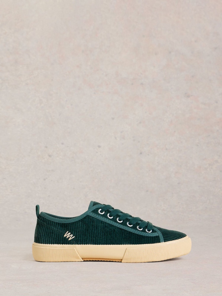 White Stuff Green Pippa Cord Lace Up Trainers - Image 1 of 4