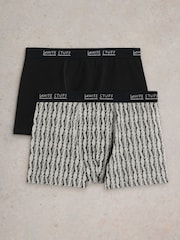 White Stuff Black Hove Print & Plain Boxers 2 Pack - Image 1 of 3