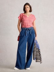 White Stuff Red Nelly Notch Stripe Neck T-Shirt - Image 1 of 6