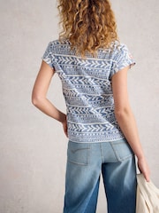 White Stuff Blue Nelly Notch Neck T-Shirt - Image 3 of 6