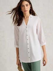 White Stuff White Annie Mix Longline Shirt - Image 1 of 6