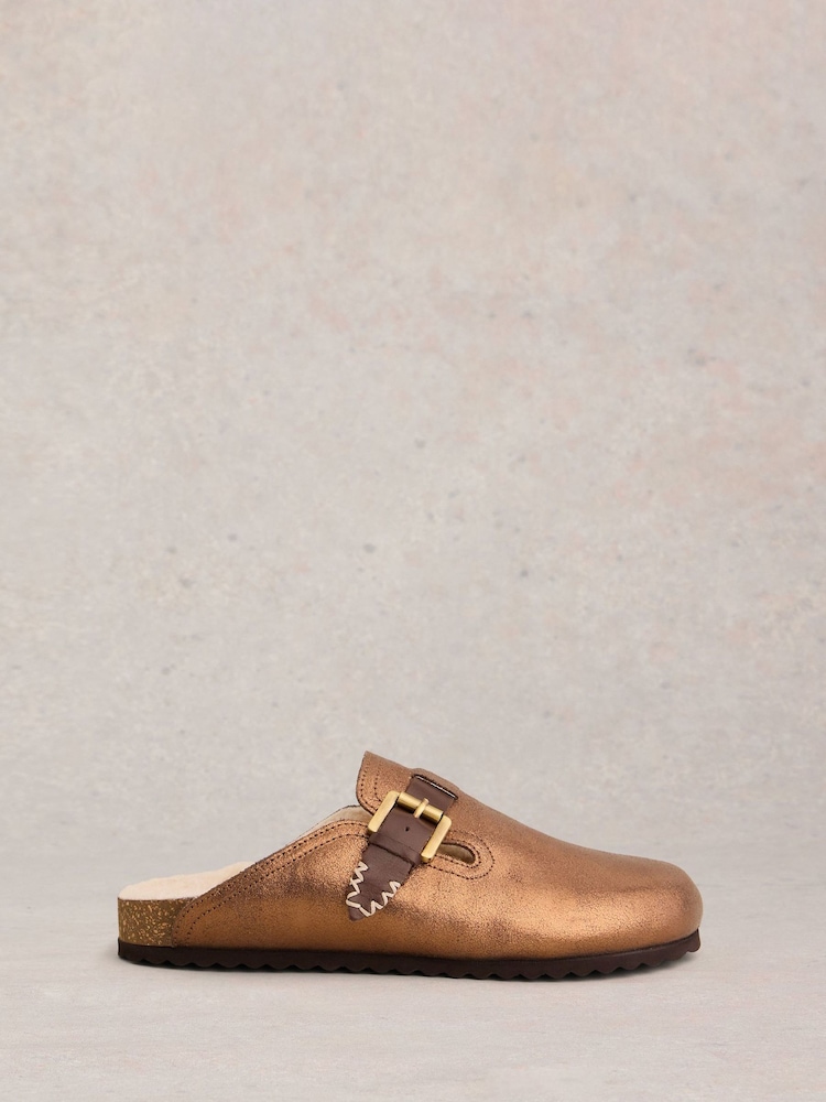 White Stuff Metallic Myrtle Slip On Footbed Slippers - Image 1 of 4