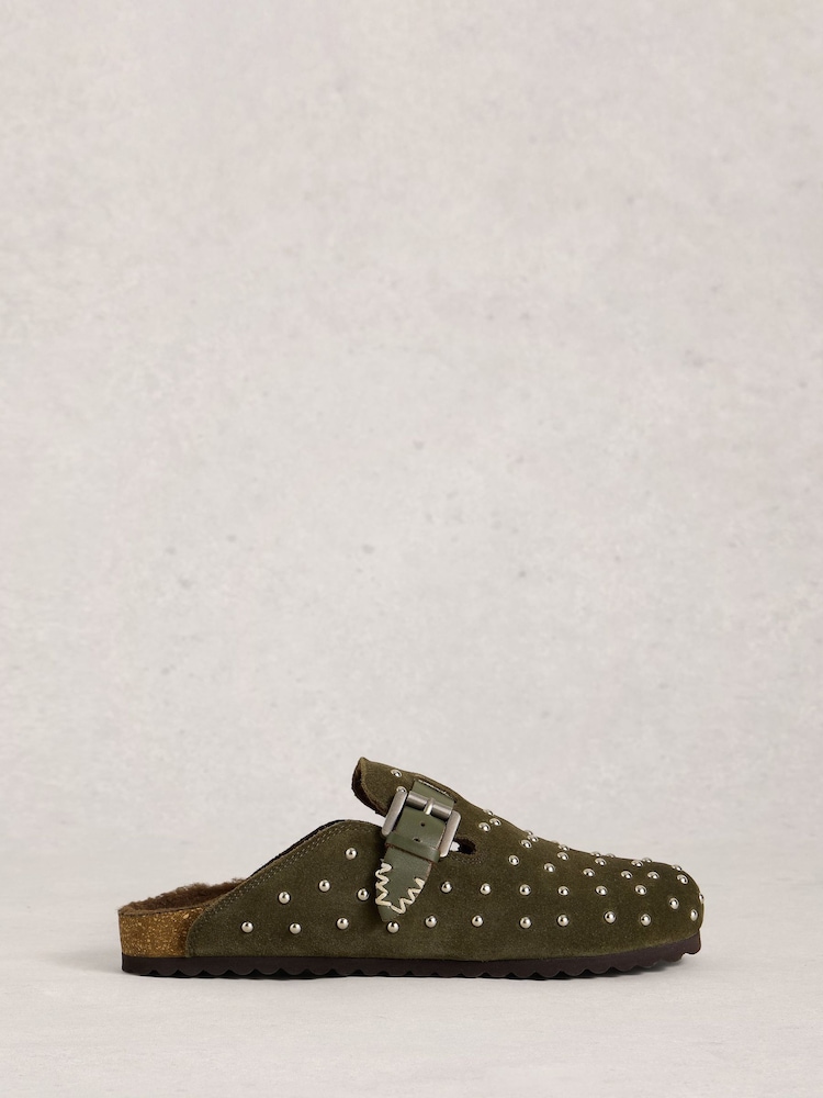 White Stuff Green Myrtle Studded Slip On Footbed Slippers - Image 1 of 4
