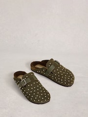 White Stuff Green Myrtle Studded Slip On Footbed Slippers - Image 2 of 4