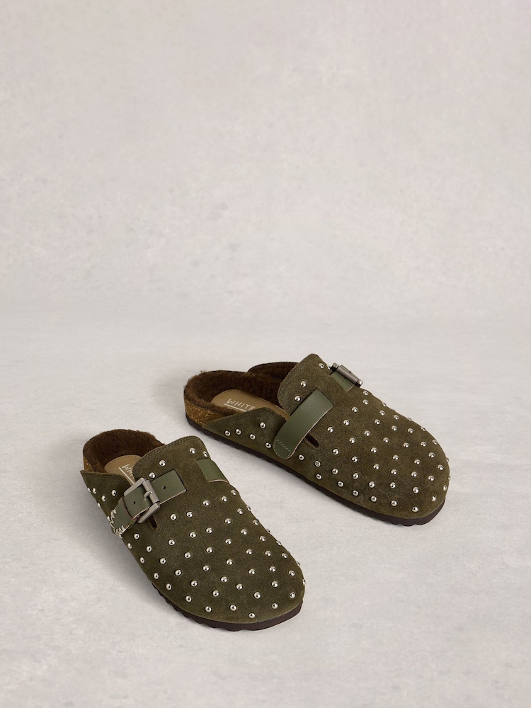 White Stuff Green Myrtle Studded Slip On Footbed Slippers - Image 2 of 4