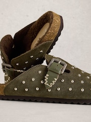 White Stuff Green Myrtle Studded Slip On Footbed Slippers - Image 4 of 4