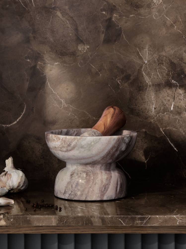 N.Premium Marble and Wood Pestle and Mortar - صورة 1 من 3