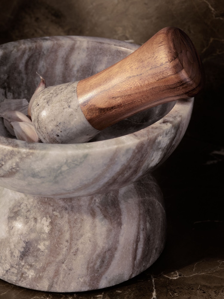 N.Premium Marble and Wood Pestle and Mortar - صورة 2 من 3