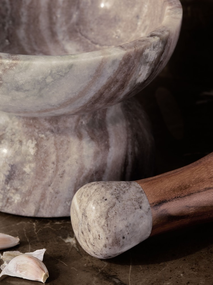 N.Premium Marble and Wood Pestle and Mortar - صورة 3 من 3