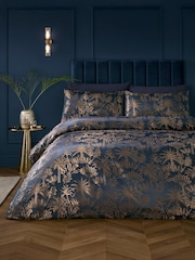 Soiree Navy Midnight Palm Print Jacquard Duvet Cover Set - Image 1 of 3