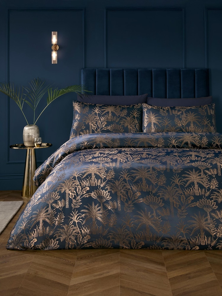 Soiree Navy Midnight Palm Print Jacquard Duvet Cover Set - Image 1 of 3