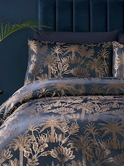 Soiree Navy Midnight Palm Print Jacquard Duvet Cover Set - Image 2 of 3