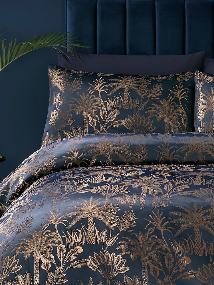 Soiree Navy Midnight Palm Print Jacquard Duvet Cover Set - Image 2 of 3