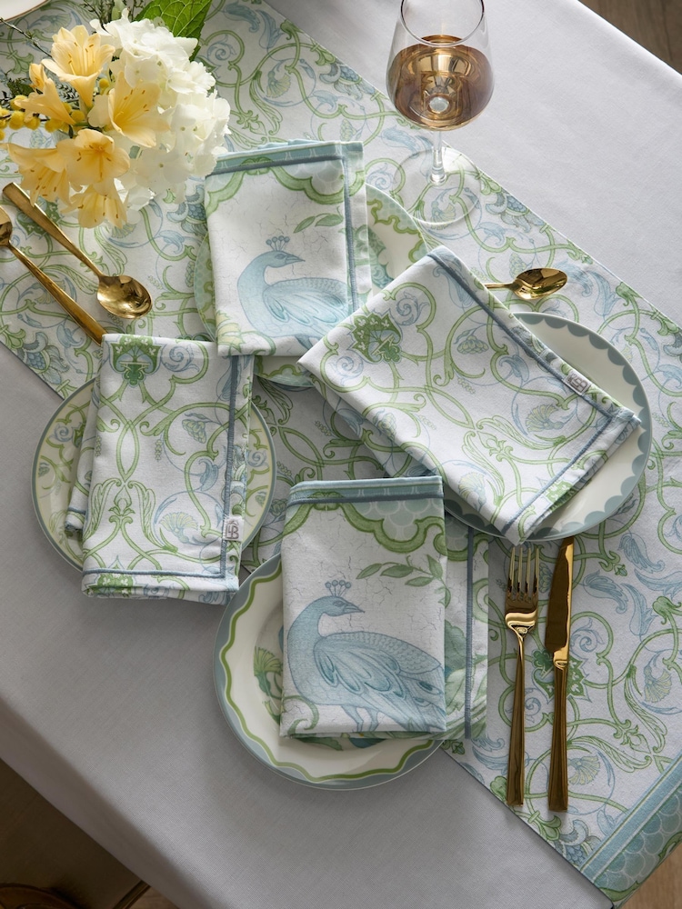 Laurence Llewelyn-Bowen Green Palm Court 100% Cotton Napkins Pack - Image 1 of 4