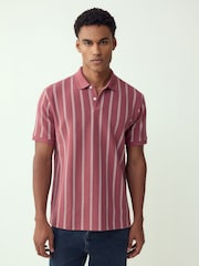 Pink/White Vertical Stripe Quarter Zip Polo Shirt - Image 1 of 7