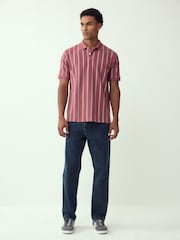 Pink/White Vertical Stripe Quarter Zip Polo Shirt - Image 2 of 7