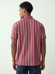 Pink/White Vertical Stripe Quarter Zip Polo Shirt - Image 3 of 7
