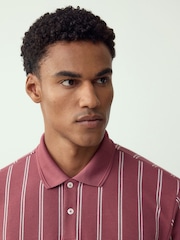 Pink/White Vertical Stripe Quarter Zip Polo Shirt - Image 4 of 7